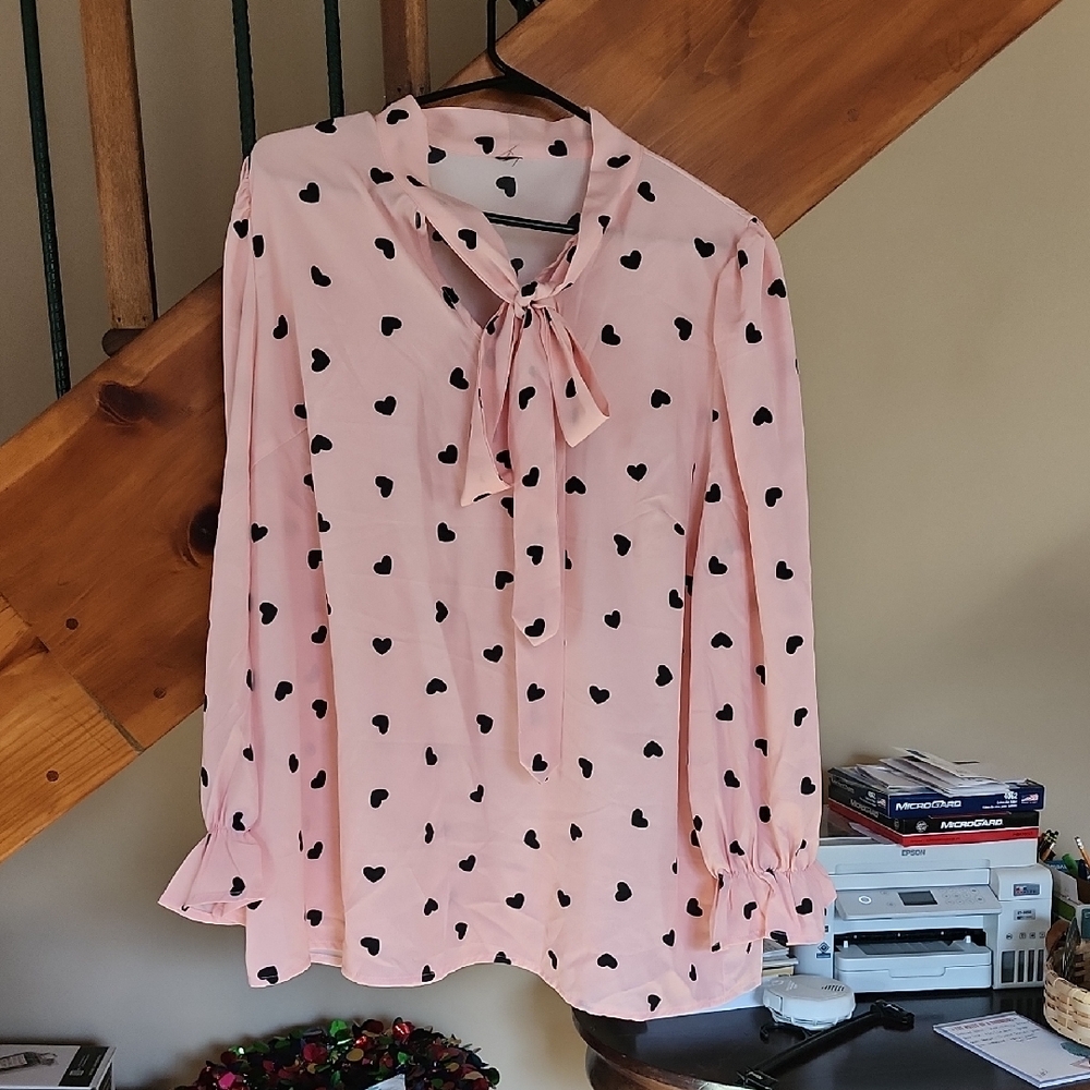 Pink Heart Print Women's Blouse